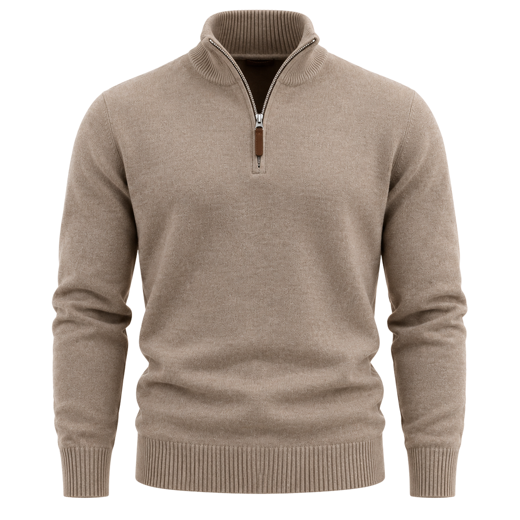Premium Merino Wool Half-Zip Sweater – Stone Beige | Jorven Sllate