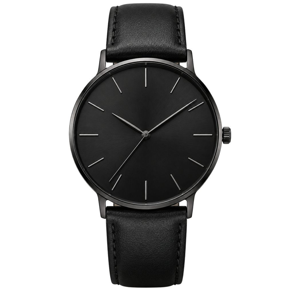 Slim Minimalist Leather Watch – Matte Black | Jorven Sllate