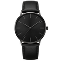 Slim Minimalist Leather Watch – Matte Black | Jorven Sllate