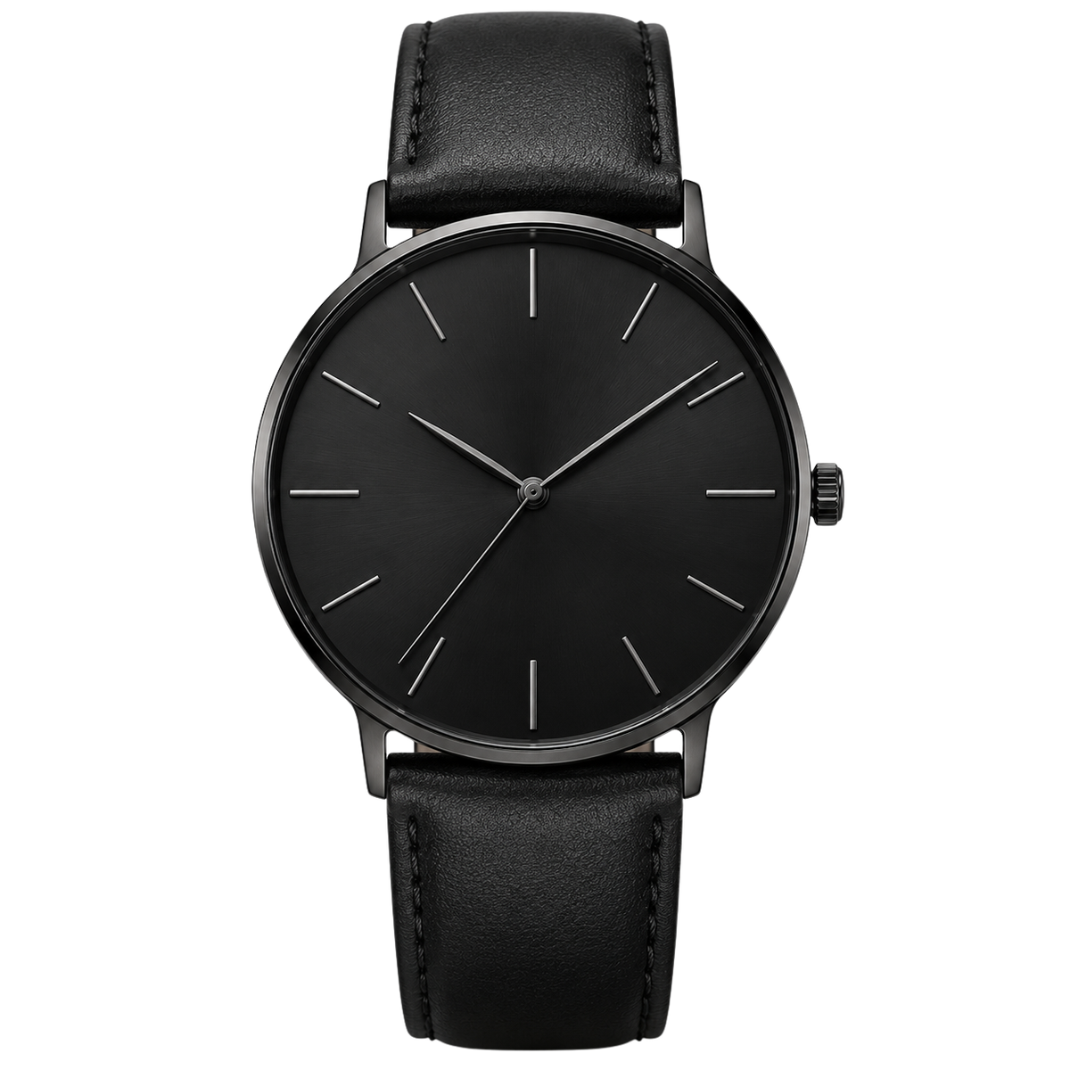 Slim Minimalist Leather Watch – Matte Black | Jorven Sllate