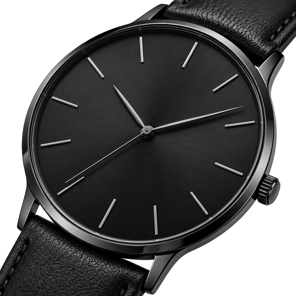 Slim Minimalist Leather Watch – Matte Black | Jorven Sllate