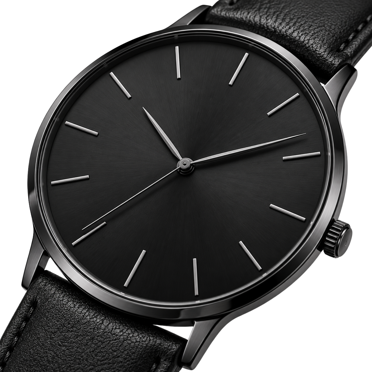 Slim Minimalist Leather Watch – Matte Black | Jorven Sllate