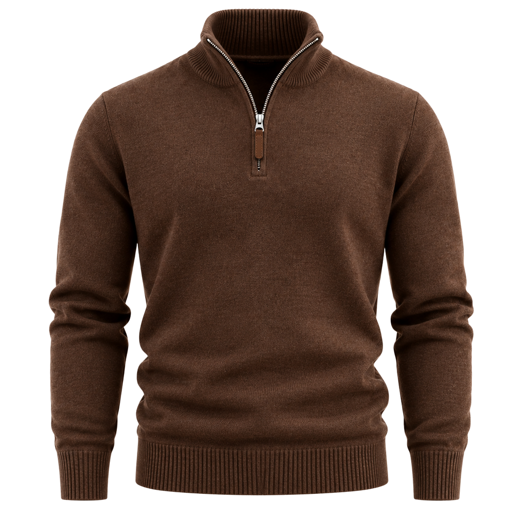 Premium Merino Wool Half-Zip Sweater – Chocolate Brown | Jorven Sllate