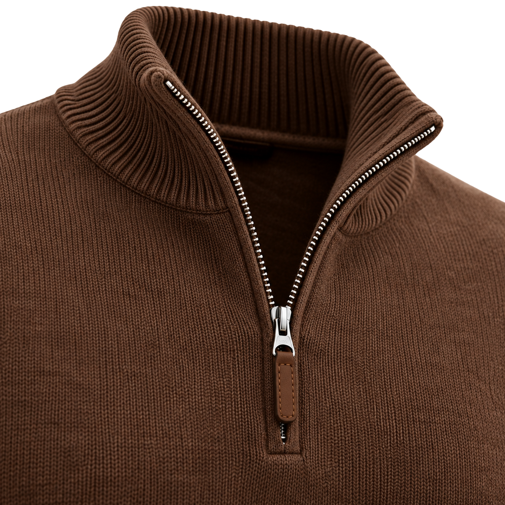 Premium Merino Wool Half-Zip Sweater – Chocolate Brown | Jorven Sllate